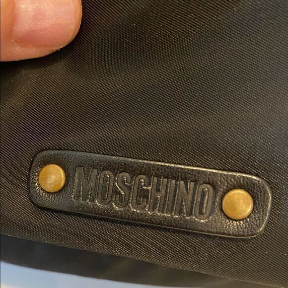 Moschino Black Nylon Handbag Leather Detailing VINTAGE Designer Luxury Italy - Picture 5 of 16